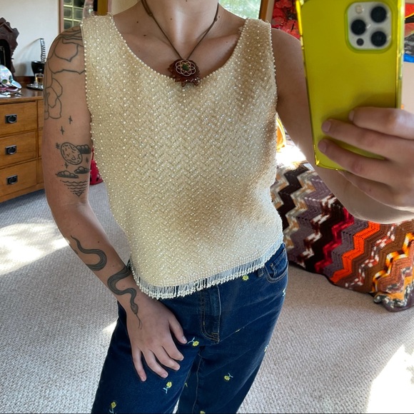 Vintage Hand Beaded Crop Top Cyn Les - Picture 2 of 10